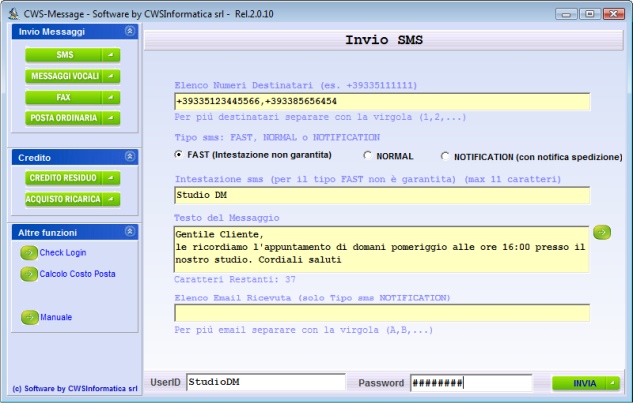 invio sms